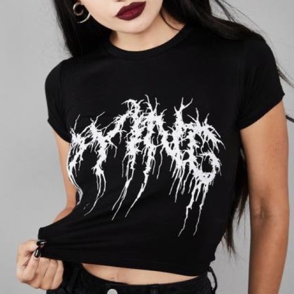 Black DYING Graphic Crop Top | Dolls Kill / Widow